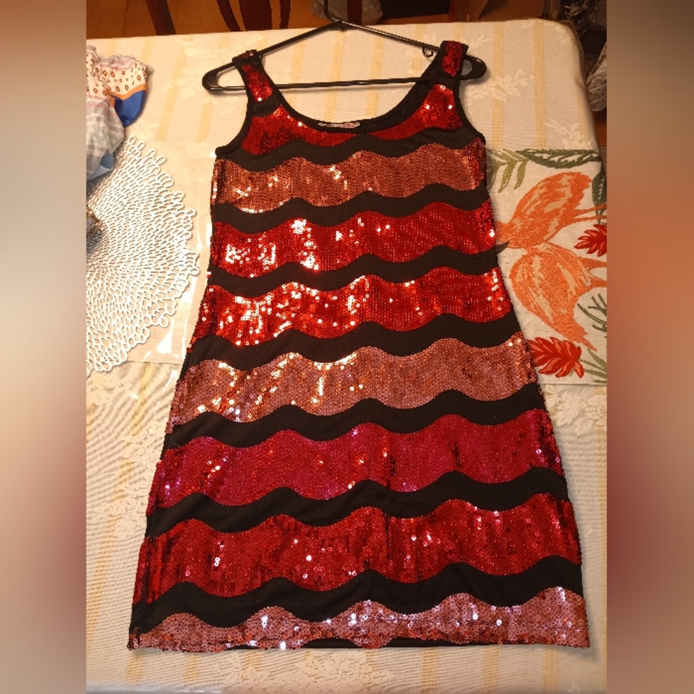 Glamorous Red and Black Sequin Dress